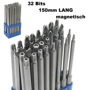 32 tlg Bit Set 150mm lang TORX T8 - T40 1/4" Imbus Kreuzschlitz Schlitz T10 T25 - Picture 1 of 3