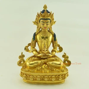 Estatua de cobre de alta calidad detallada de oro de 24 quilates de Aparmita / Amitayus / Tsepame Nepal - Imagen 1 de 4