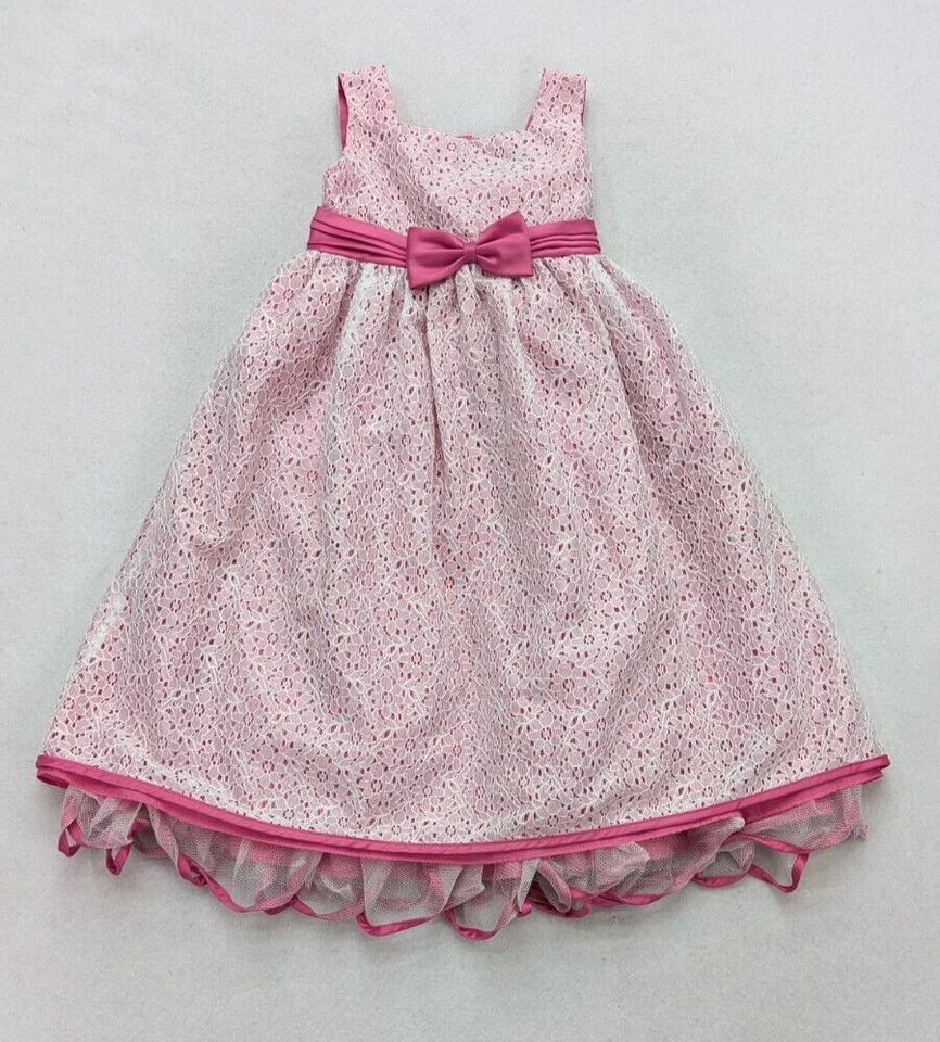 George Girls Formal Dress Pink White Lace A-line Size 6 Party Easter Sleeveless - Image 1 of 4