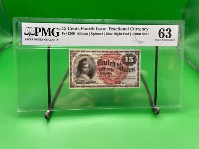 Fr#1269 15¢ 4th Issue Columbia Fractional, Watermark, PMG 63 Choice Unc - Image 1 of 4