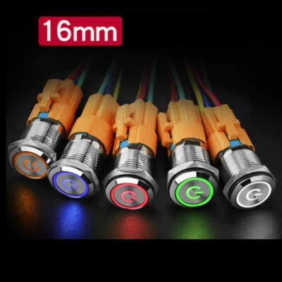 16mm 12V LED ON OFF Push Button Power Switch Latching with Wire Socket Harness - Image 1 of 4