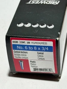 MIDWEST FASTENER No. 6 To 8 X 3/4 Plastic Conical Plastic Anchors 100 Count - Picture 1 of 3
