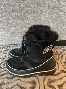 Sorel Tivoli II Black Fur Lined Suede Lace Up Boots NL2089-010 Women’s Size 9 - Picture 1 of 13