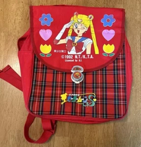 RARE Sailor Moon Backpack Messenger Bag 1992 Red Plaid Anime Manga - Picture 1 of 8