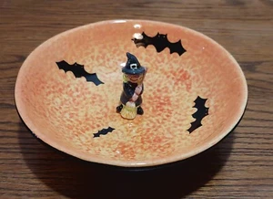 Vintage Halloween Ceramic Candy Dish Or Trinket Dish With Witches & Bats - Picture 1 of 8