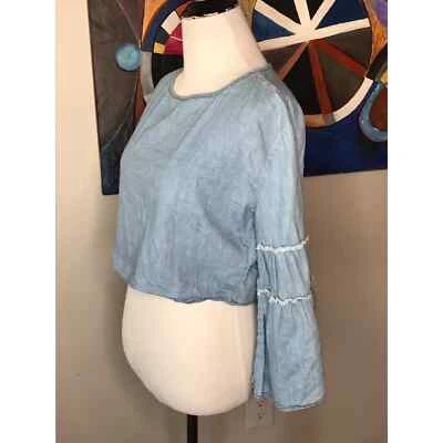 Blusa Chambray Cropped Top Manga Sino Charlotte Russe XS Algodão - Imagem 1 de 4