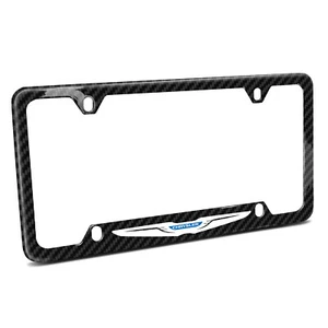 Chrysler Logo Black Real 3K Carbon Fiber 50 States 4 Holes License Plate Frame - Picture 1 of 7