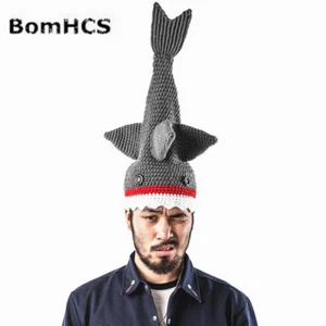 BomHCS Novelty Shark Beanie Handmade Knitted Hat Winter Warm Halloween Party Cap - Picture 1 of 6