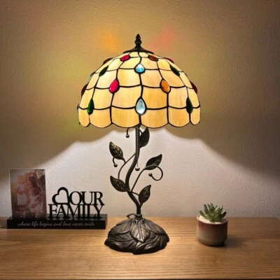 Tiffany Style Table Lamp Gold Stained Glass Crystal Beans LED Bulb Included H22" - Image 1 of 4