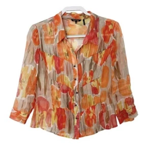 Nic + Zoe Women’s Size S Orange Red Semi Sheer Button Down Shirt Top Casual - Picture 1 of 6