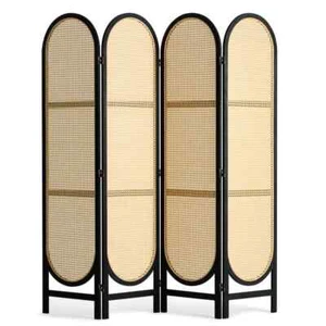 4-Panel Room Divider,Hand-Woven Rattan Folding Privacy Screens,Portable,Freestan - Picture 1 of 8