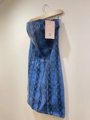 Missy Empire стороны пролитый мини-платье в синий кожаный вид змеиный принт Sz 10 новый! - Изображение 1 из 4