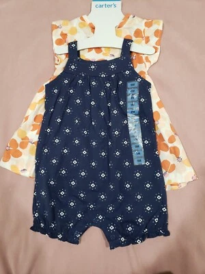 Conjunto de 3 vestidos y body Carters bebé niña naranja y azul marino en tallas 3, 6, 9 meses Foto 1 de 4