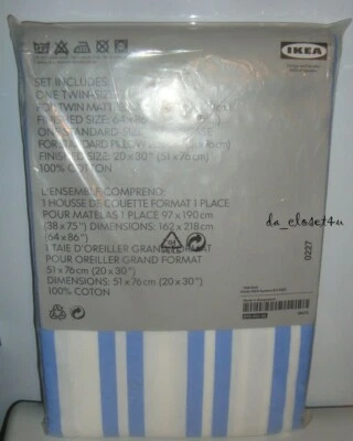 Juego de cama funda de edredón doble IKEA con funda de almohada azul blanco círculos a rayas NUEVO NOS   Foto 1 de 4
