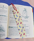 Bookmark Handmade Fabric or Cloth Yellow with Butterflies & Red Ribbon