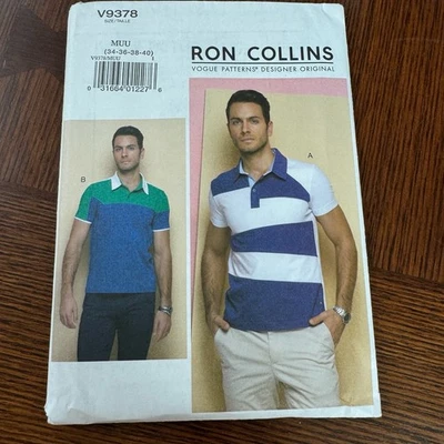 New Uncut Vogue Pattern 9378 Pattern Mens 34-40 Polo Shirt Short Sleeve - Image 1 of 3