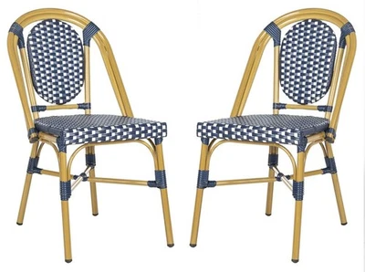 Outdoor Collection Lenda French Navy, White and Brown Stackable Bistro Chair ... - Image 1 of 4