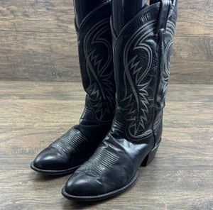 Vintage Tony Lama Boots Mens 10 D Black Leather Western Cowboy Rodeo 6238 USA - Picture 1 of 11