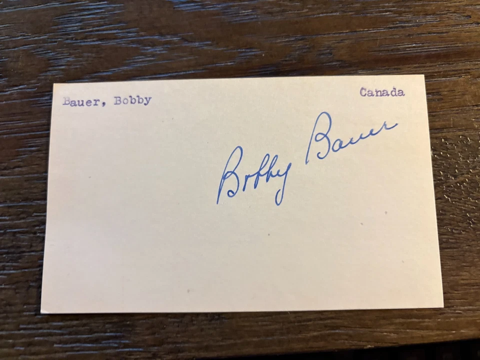 Tarjeta índice 3x5 firmada por Bobby Bauer Boston Bruins HOF autografiada RARA Foto 1 de 1
