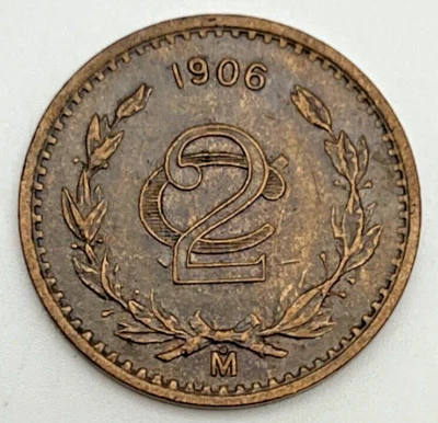 1906 Mexico 2 Centavos  AU Almost Uncirculated KM419 Bronze Casa Moneda Mint - Image 1 of 2