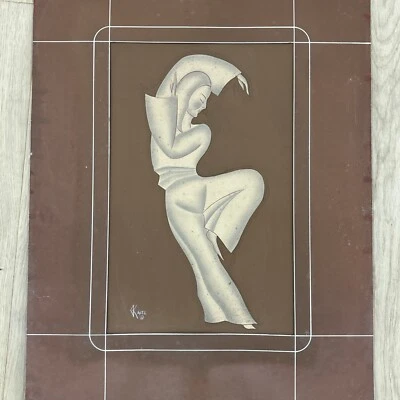 Original Painting by Gustave Kaitz Art Deco Female Gouache C1940’s - Image 1 of 4