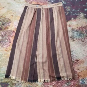 70s Vintage Wool Blend Striped Wrap Midi Skirt Brown Herringbone 30" waist SEARS - Picture 1 of 8