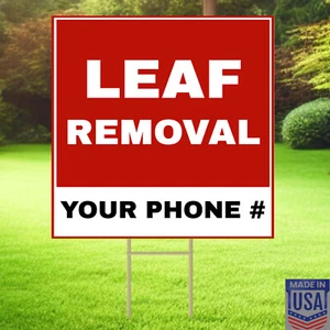LEAF REMOVAL - 10 Pk Customizable Text - Yard Signs w/Free Stake - 12"x12"- USA - Picture 1 of 11