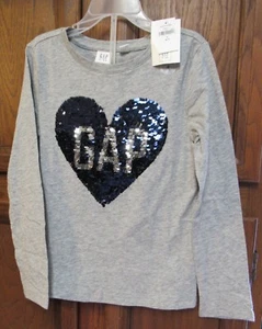 NWT Gap Gray Flip Sequin Navy & Silver HEART Shirt SM (6) or MED (8) or XL (12) - Picture 1 of 4