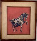 Vtg Mid-century Red Batik Fabric - Tang Horse, Han Palace Art Co, Framed 20"x24"