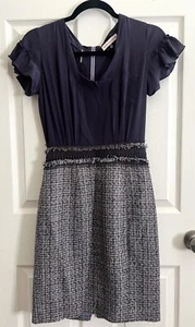 REBECCA TAYLOR Purple Silk Tweed Ruffle Career Office Preppy Knee Dress Sz 2 - Picture 1 of 11