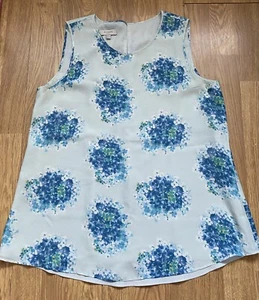 Hobbs Silk Sleeveless Blue Hydrangea Print Silk Top UK Size 8 Fully Lined Floral - Picture 1 of 8