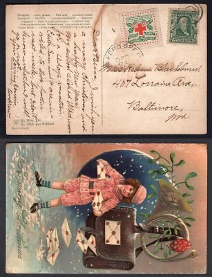 USA 1909 Red Cross Seal On Christmas Postcard. Dec 24/08 Postmark - Image 1 of 3