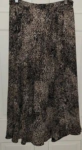 Black Tan Animal Print Chiffon Pullon Reversible Full Midi Long Skirt M - Picture 1 of 5