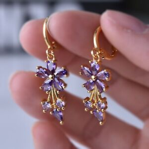 Fashion Gold Plated Drop Earrings for Women Cubic Zirconia Jewelry Gifts A Pair