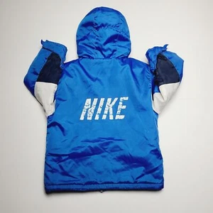 Vintage Kids Nike Fleece Lined Puffer Jacket Big Logo Blue White Navy Size 4T - Picture 1 of 10