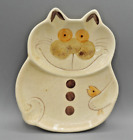 Vintage Ceramic Cat Trinket Dish With Goldfish In Paw Smiling Hand Painted 7"