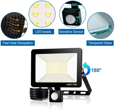 LEADGOODS Foco LED de 10W-1000W con detector de movimiento/enchufe faros exteriores