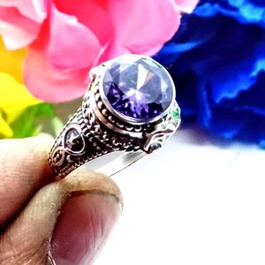 Amethyst Gemstone Poison Ring, 925 Sterling Silver Handmade Poison Ring,All Size - Picture 1 of 6