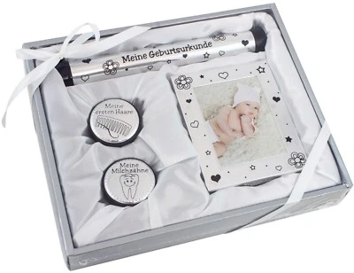 BRUBAKER 8-tlg Mutter Baby Geschenk-Set Geburt Taufe mit Fotorahmen Silber - Bild 1 von 2
