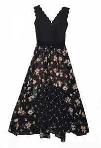 655 $ Rebecca Taylor schwarz überbackenes Mieder Blumen Midikleid * 10 - Bild 1 von 11