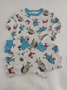 Hanna Andersson Blue Shark Print Long John Cotton Pajama Set Size 140 US 10 EUC - Picture 1 of 6