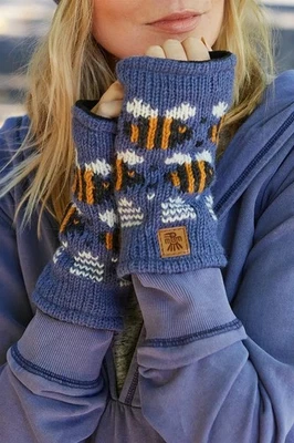 Pachamama Beehive Handwarmers Denim 100% Wool Hand Knit Animal Lover Gift - Image 1 of 4