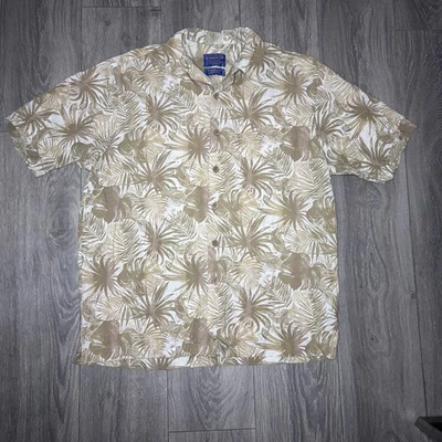 Pendleton Shirt Mens Large Tan Beige Palm Leaf Bamboo Cotton Hawaiian Aloha - Image 1 of 4
