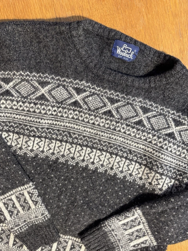 Suéter de Colección Años 90 Woolrich Cuello Redondo Lana Fair Isle Para Hombre Mediano Hecho en EE. UU. Foto 1 de 4