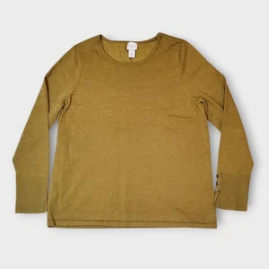 CHICO'S Sz 2 (12-14) Sweater Mustard Crewneck Pullon Metal Button Embellishment - Picture 1 of 7