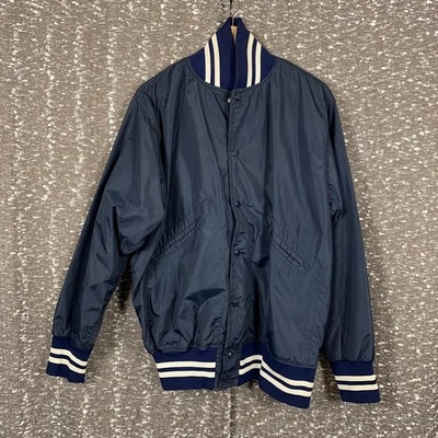 Vintage 70's Wilson Navy Nylon Snap Button Bomber Baseball Jacket Men's 42 - Image 1 of 4