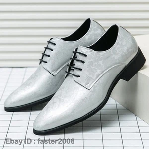 Zapatos Oxford informales de vestido de boda de cuero sintético con cordones y puntera puntiaguda para hombre - Imagen 1 de 18