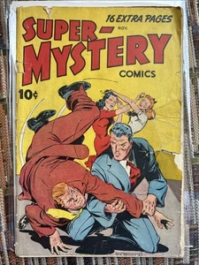 Super-Mystery Comics V7 #2 (Ace, 1947) Good Girl Cat Fight Cubierta Edad de Oro - Imagen 1 de 16