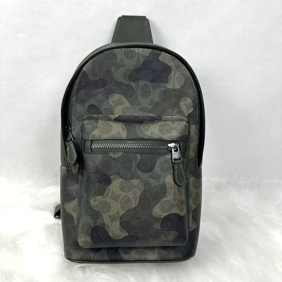 COACH CW312 Men’s West Pack In Signature Canvas & Leather Camo Print Grey Multi