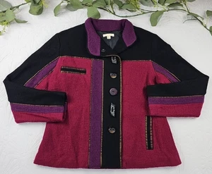 Carson Womens Black Pink Purple Wool Snap Button Cardigan Jacket Blazer Size M - Picture 1 of 10